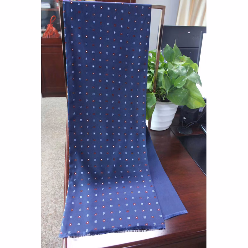 Double Printed Long Mulberry Silk Scarf with Fringed trims