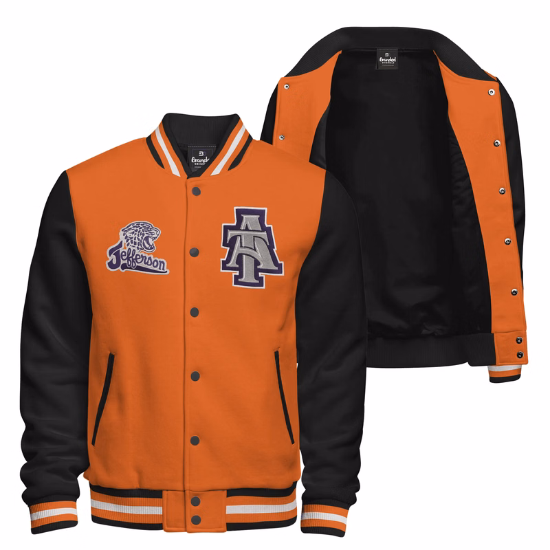 Cotton Fleece Varsity Jacket With Black Satin Lining