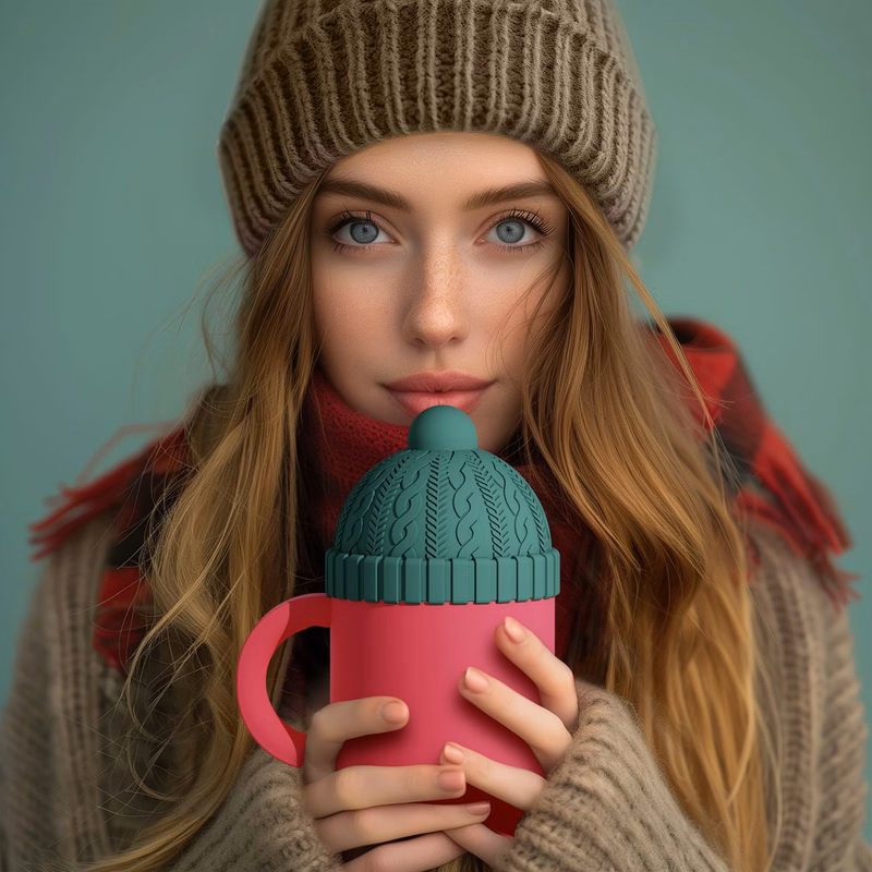 12 oz Insulated Mug with Ceramic Coated Interior - Asobu Happy Hats Beanie