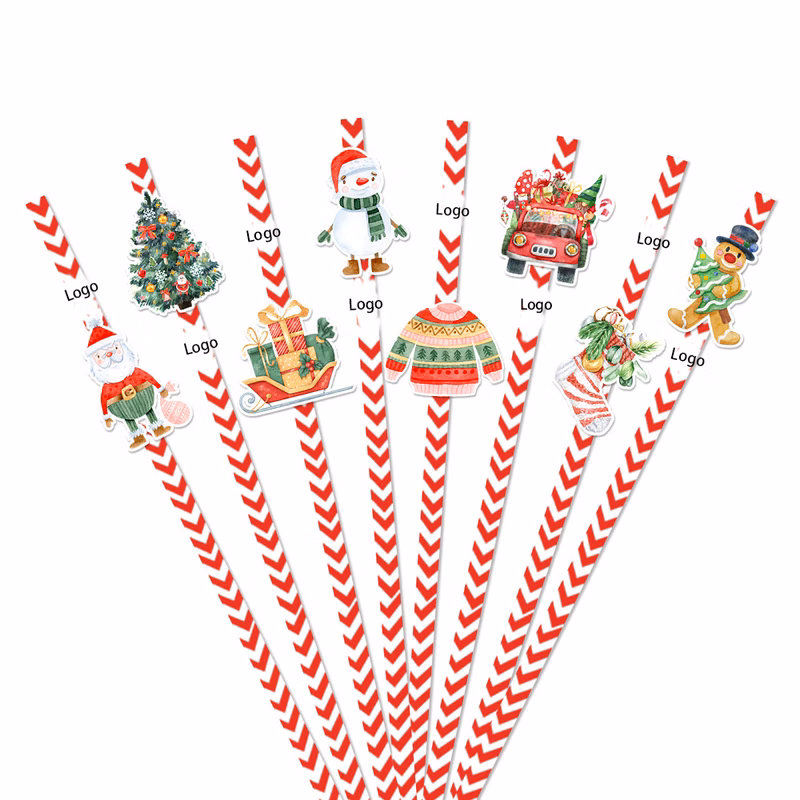24Pcs Christmas Disposable Paper Straw Set