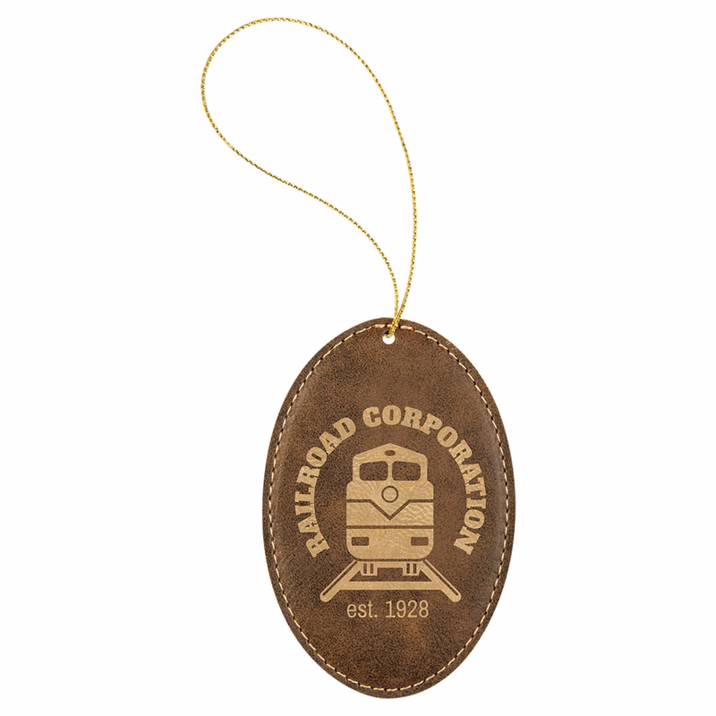 Rustic/Gold Leatherette Oval Ornament with Gold String