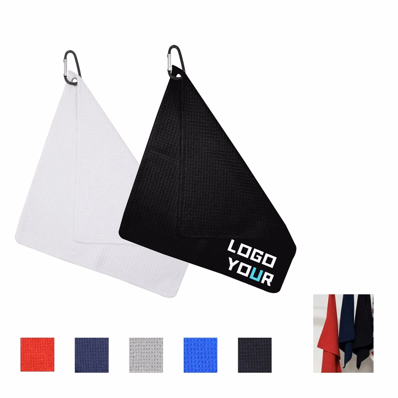 MOQ 100 Microfiber Waffle Golf Towel With Carabiner