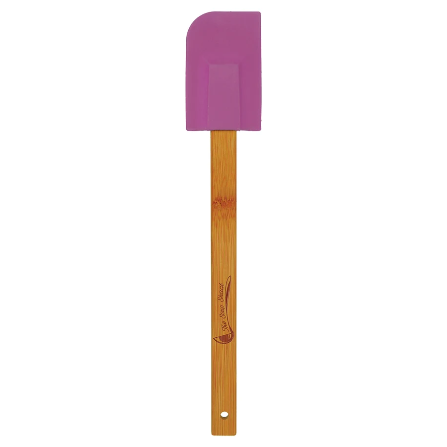 11 3/4" Purple Silicone Spatula with Bamboo Handle 1