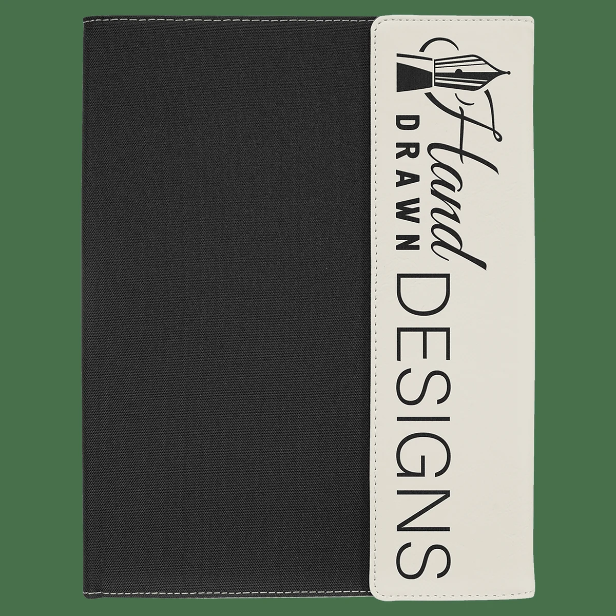 9 1/2" x 12" White Leatherette / Black Canvas Portfolio with Note Pad 1
