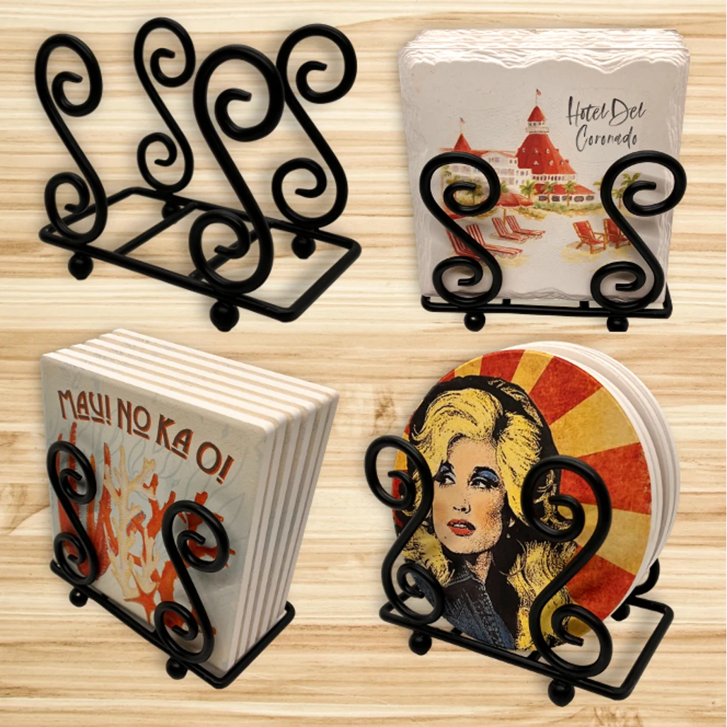 Upright Scroll Metal Coaster Holder 1