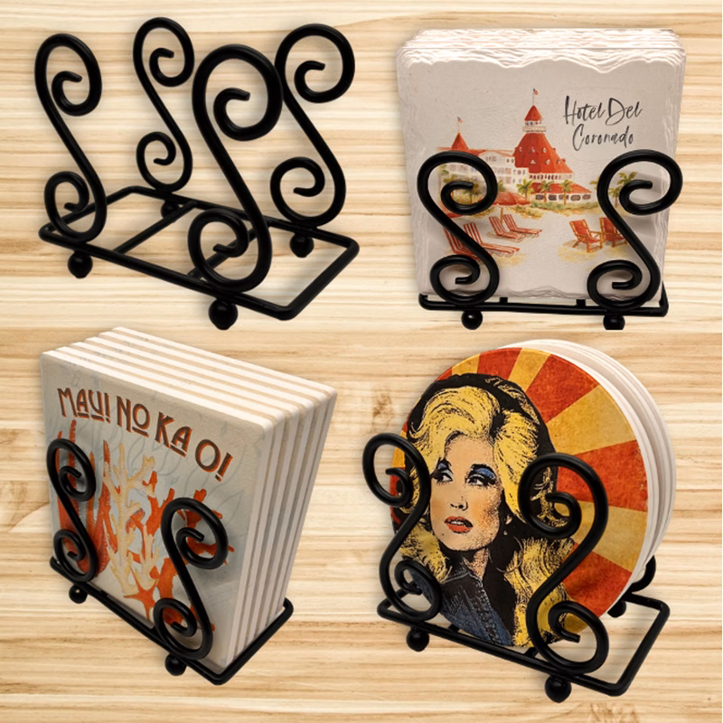 Upright Scroll Metal Coaster Holder