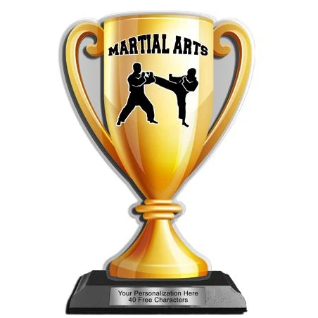 Acrylic Trophy: 6" Cup, Martial Arts Design, 3x5" 1