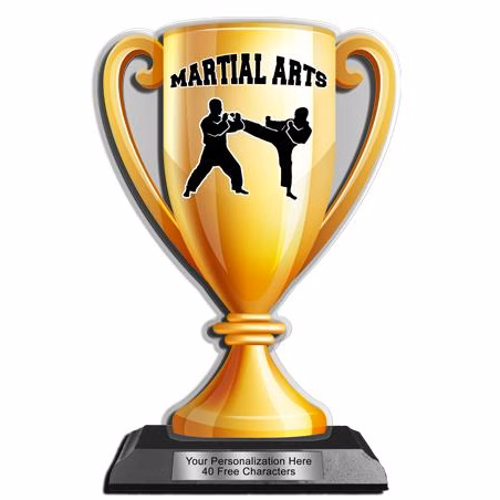 Acrylic Trophy: 6" Cup, Martial Arts Design, 3x5"
