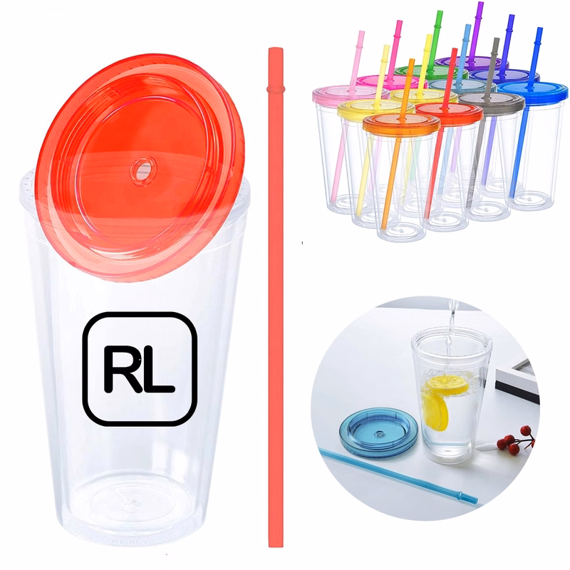 16 Oz Insulated Double Wall Tumbler Cup With Lid And Straws