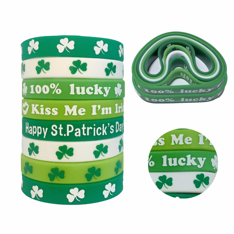 St. Patrick's Day Shamrock Silicone Wristband Set (6-Pack)