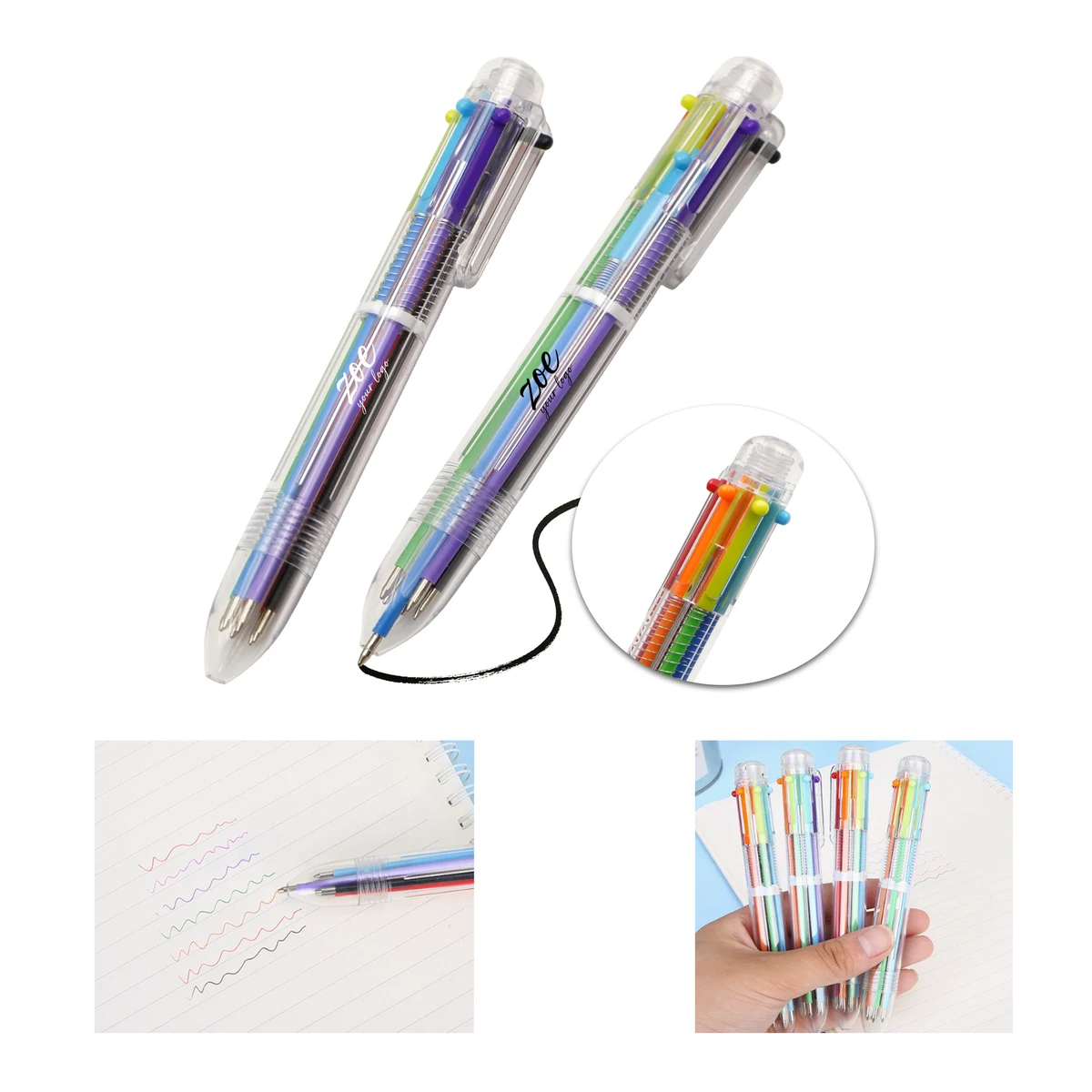 6 Color Rainbow Push Pen, custom pen with logo imprint 1