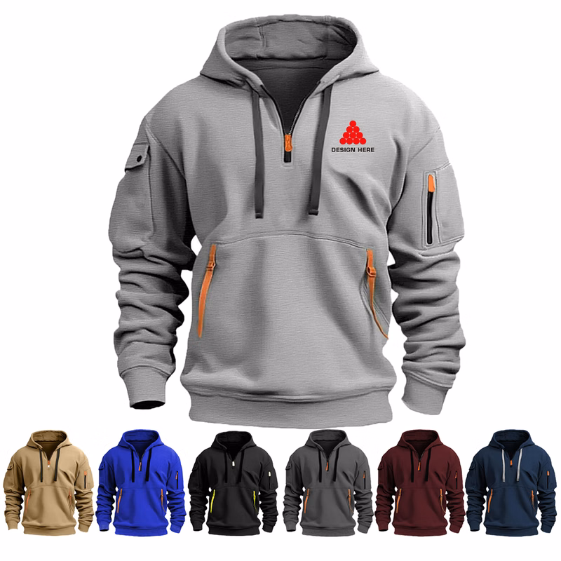 Men's 1/4 Zip Tactical Hoodie with Multi-Pocket Design