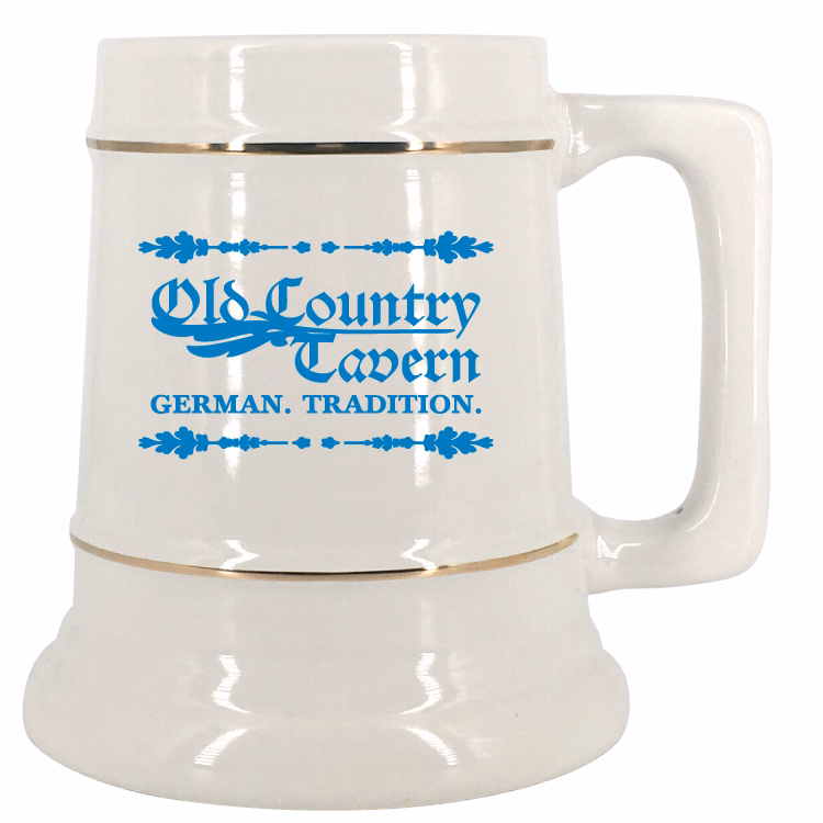 28 oz. White Stein Mug with Gold Bands