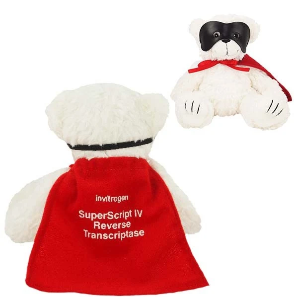 8" Super Hero Bear with Vinyl Mask, cape and one color imprint 1