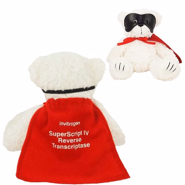 8" Super Hero Bear with Vinyl Mask, cape and one color imprint
