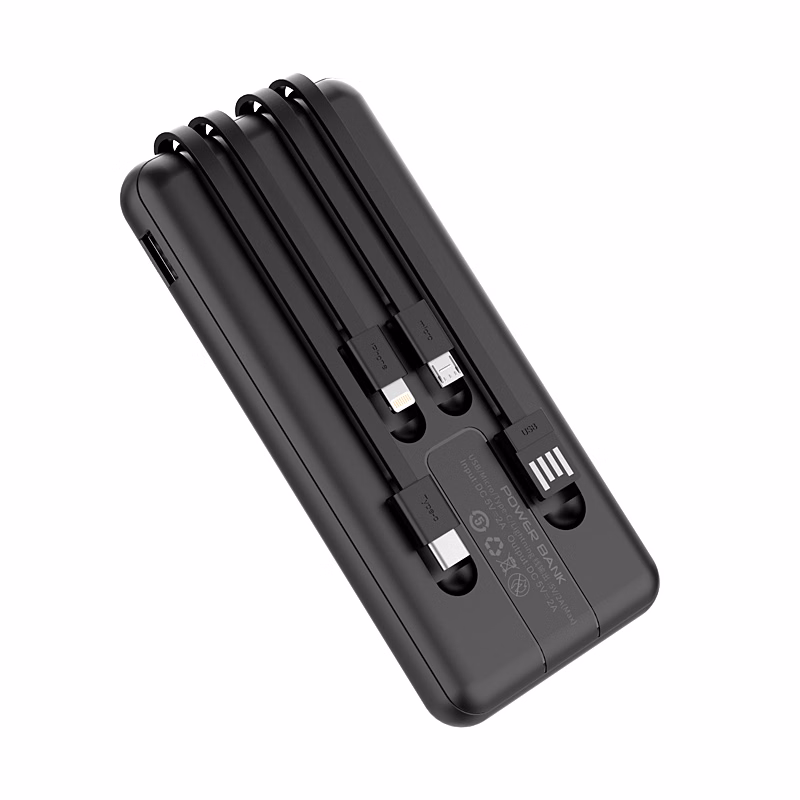 Slim Power Bank with 4 Built-in Cables - 10000 mAh