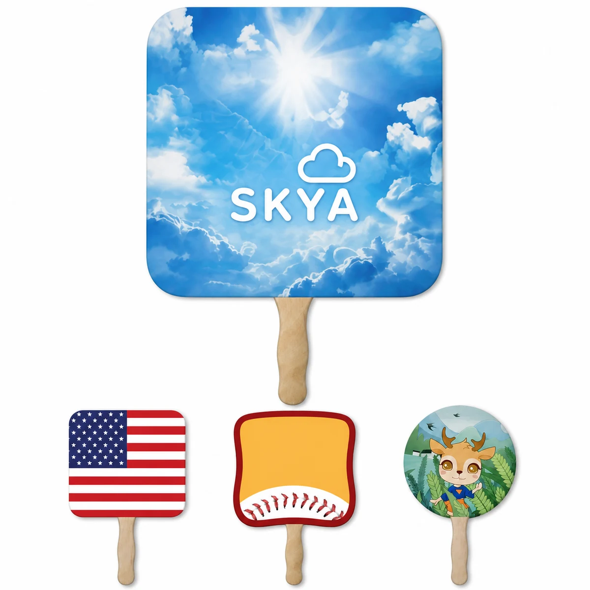 Wood Handle Printed Paddle Fan 1