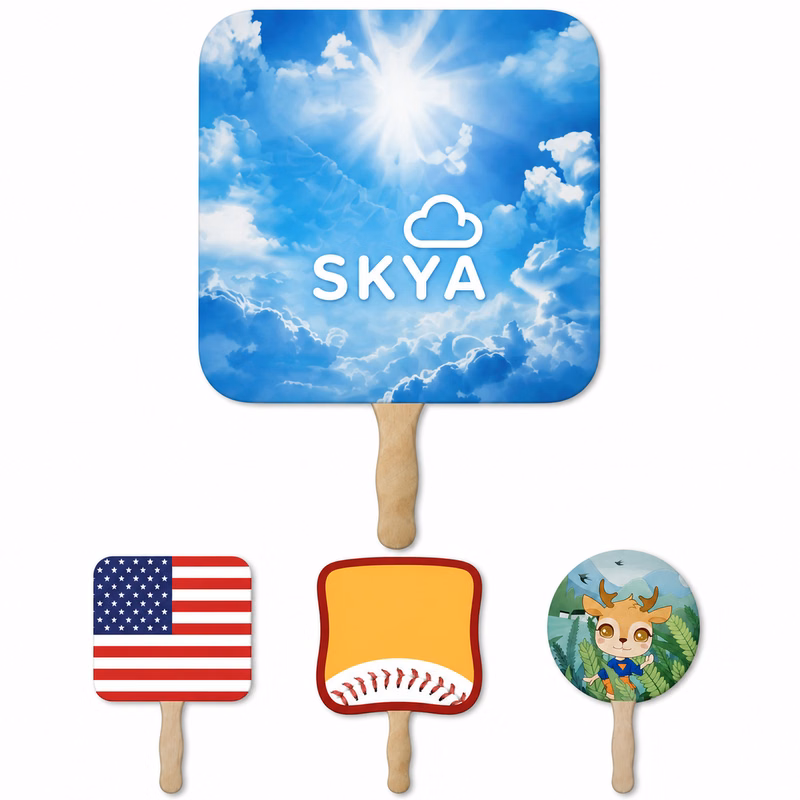 Wood Handle Printed Paddle Fan