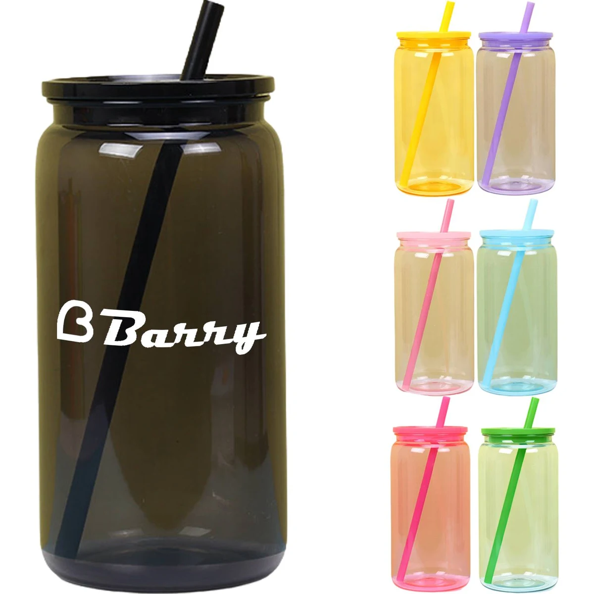 16oz Clear Mason Jars w/Straw 1