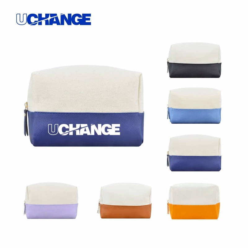 7L Canvas & PU Leather Zippered Cosmetic Makeup Bag