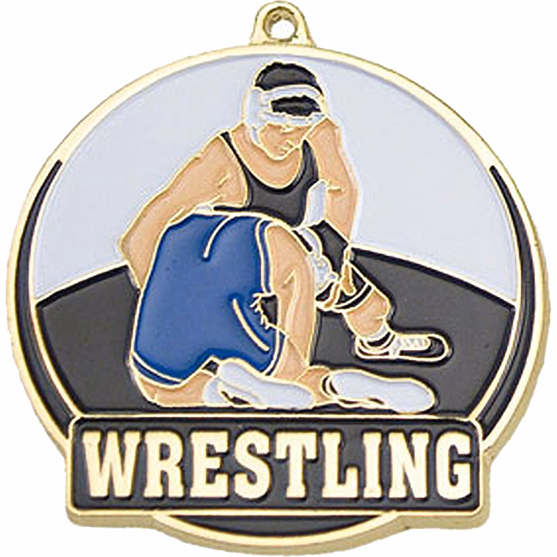 Stock Gold Enamel Sports Medals: Wrestling