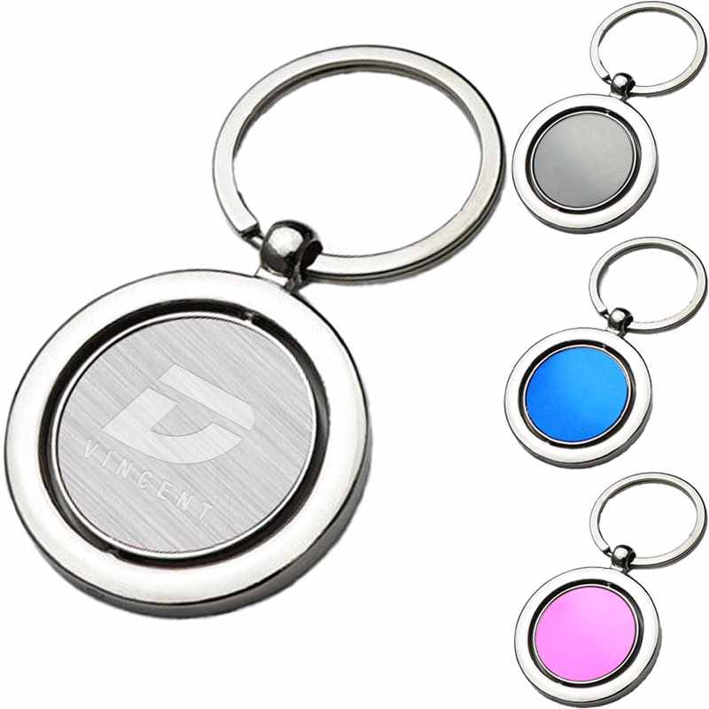 Round Rotatable Double Sided Rotating Metal Keychain
