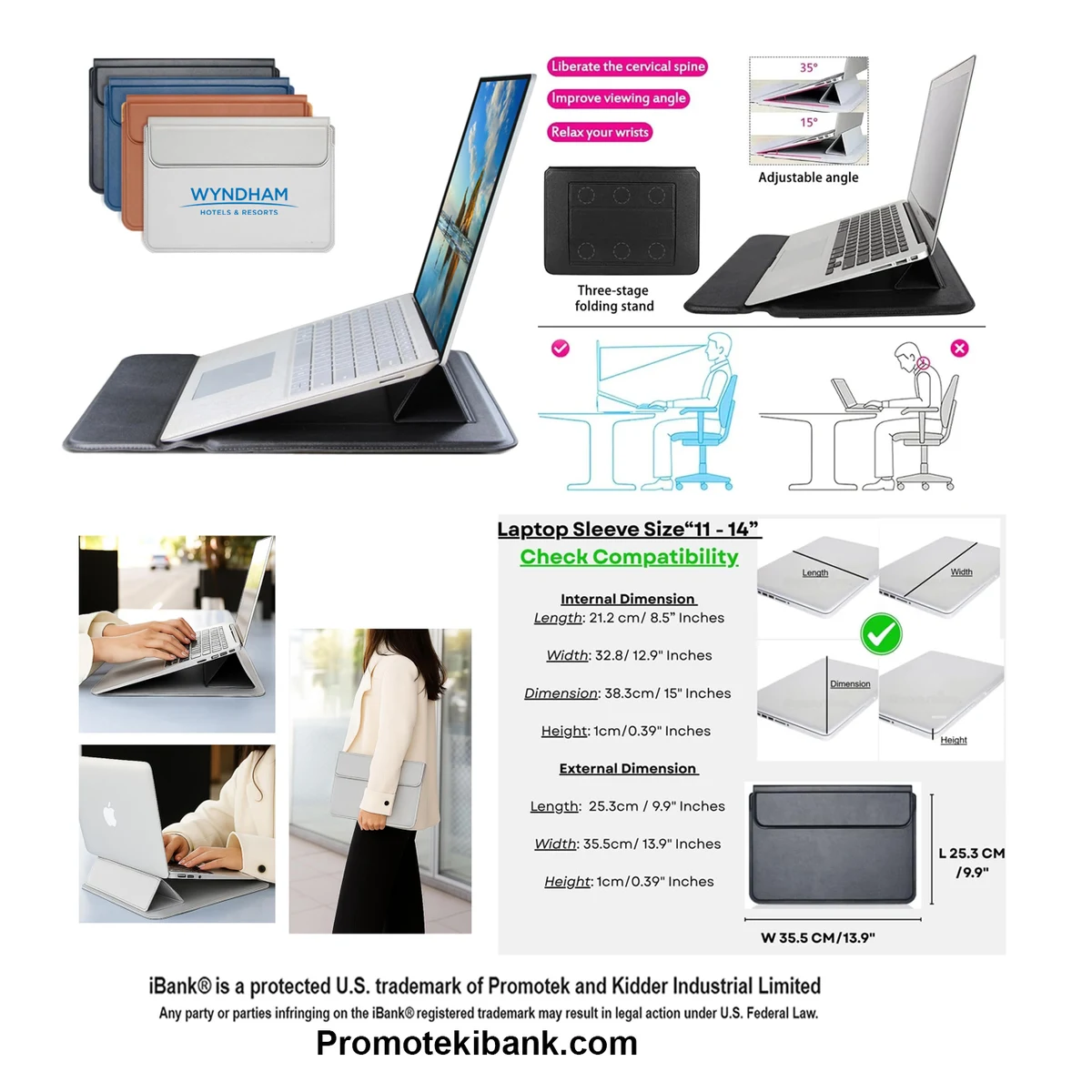 iBank® 13" Laptop Sleeve with Magnetic Closure Adjustable Stand 1