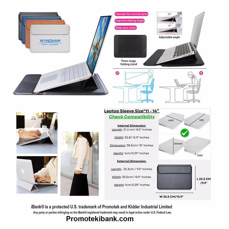 iBank® 13" Laptop Sleeve with Magnetic Closure Adjustable Stand