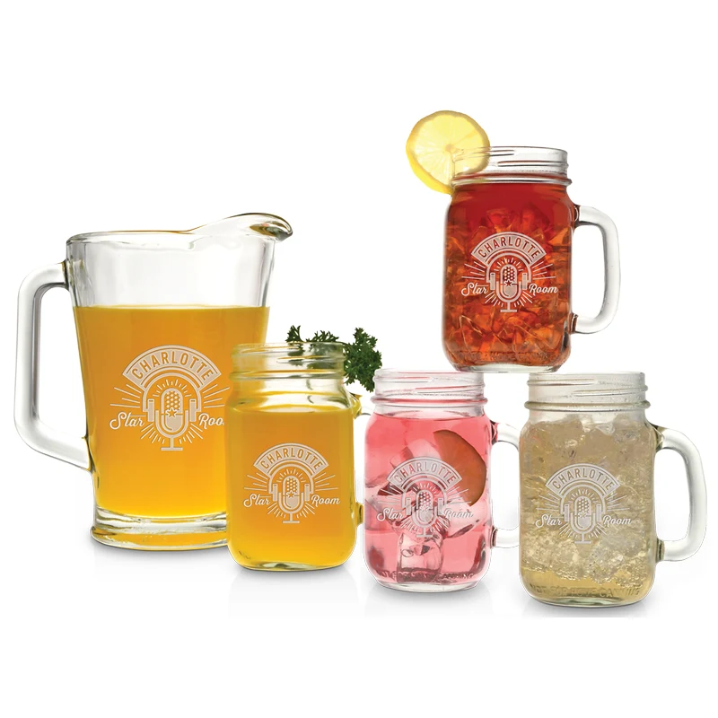 Pitcher and Handled Jar Glass Set - Deep Etched 1