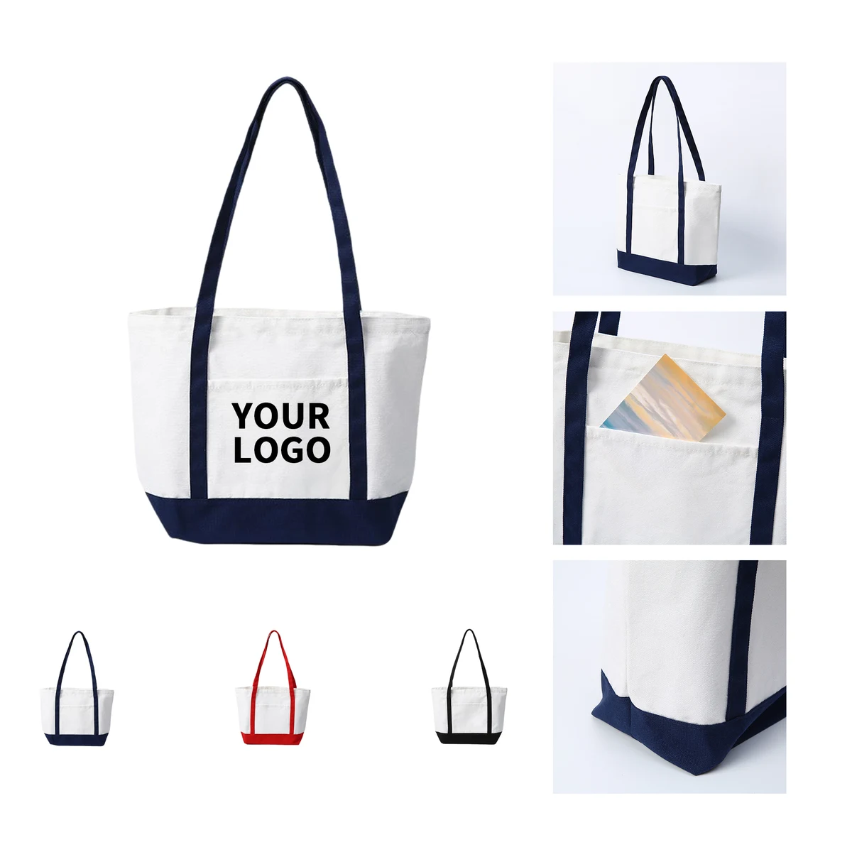 Cotton Canvas Carry Tote With Color Handle And Base, custom tote bag with logo imprint 1