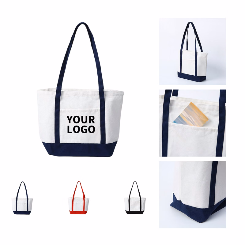 Cotton Canvas Carry Tote With Color Handle And Base