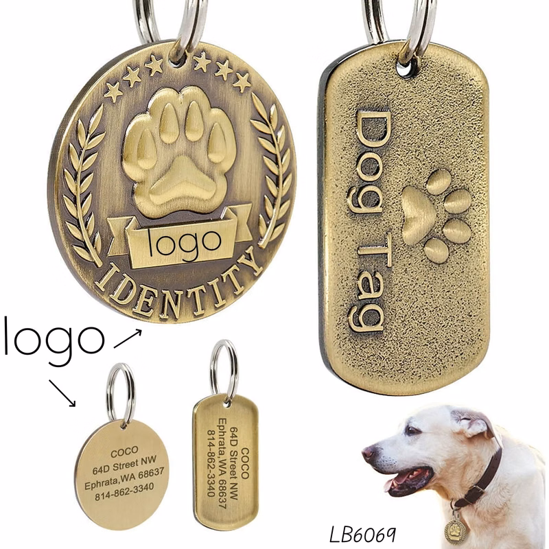 Custom Engraved Pet ID Antique Dog Tag Brass