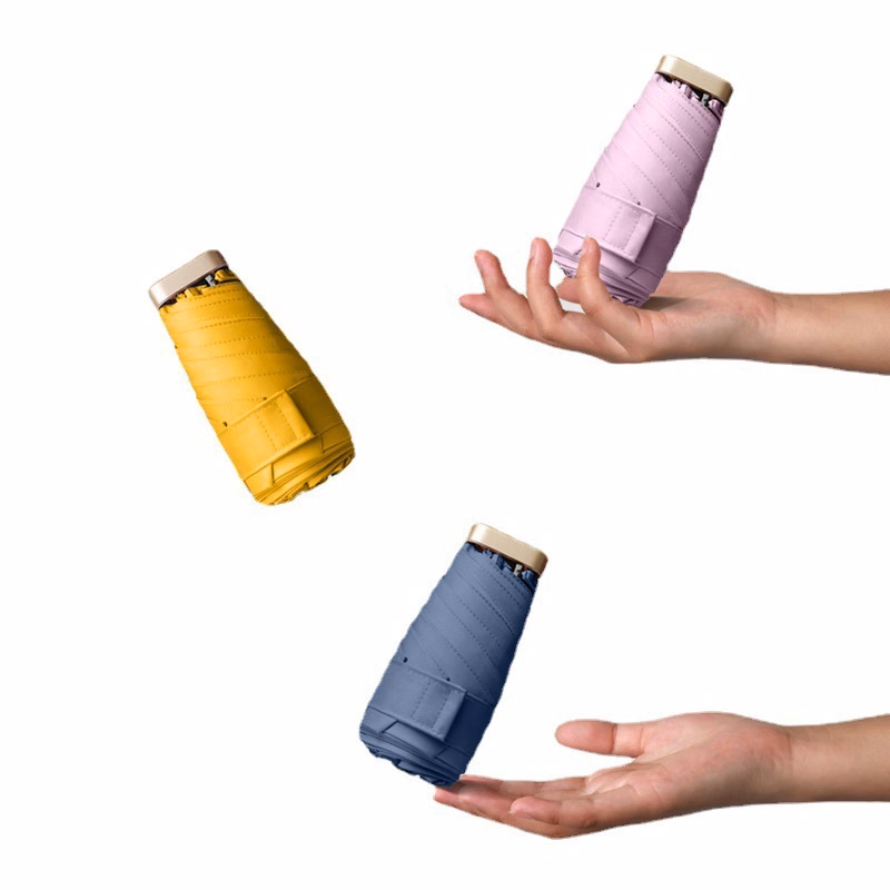 Custom 6-Rib Ultra-Light Mini Capsule UV Protection Umbrella with Pouch