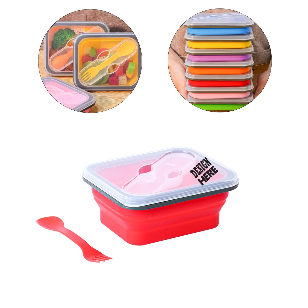 Collapsible Silicone Bento Lunch Box With Spoon 1