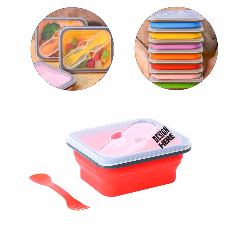 Collapsible Silicone Bento Lunch Box With Spoon