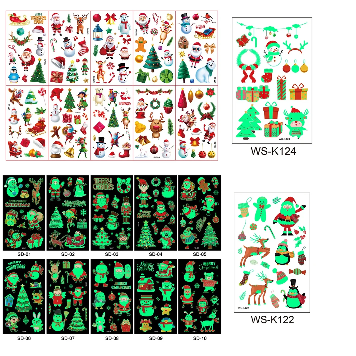 Set of 10 Christmas Glowing Temporary Tattoo Stickers 1