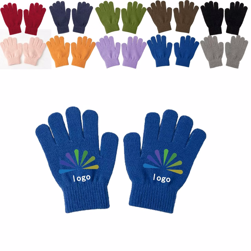 Kids Solid Knit Winter Full Finger Gloves Custom Logo