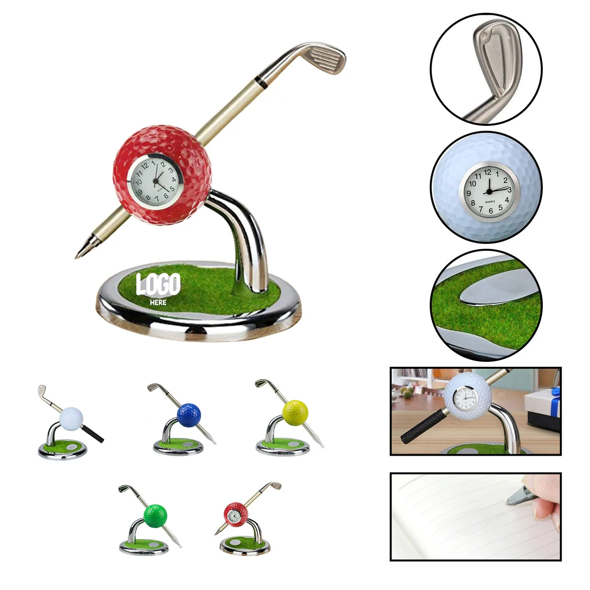 Golf Pen Stand With Clock And Golf Pen 1