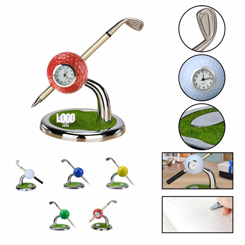 Golf Pen Stand With Clock And Golf Pen