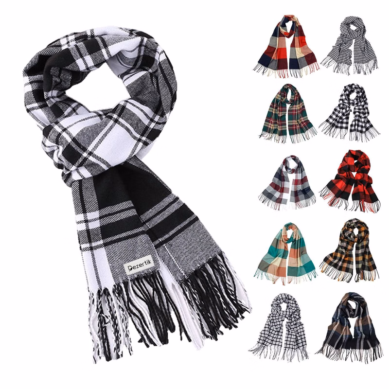 Fashionable British-Style Plaid Men's Cashmere-Like Scarf