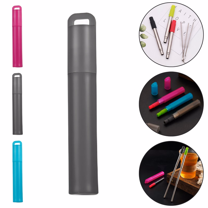304 Stainless Steel Retractable Straw Set with Silicone Tips