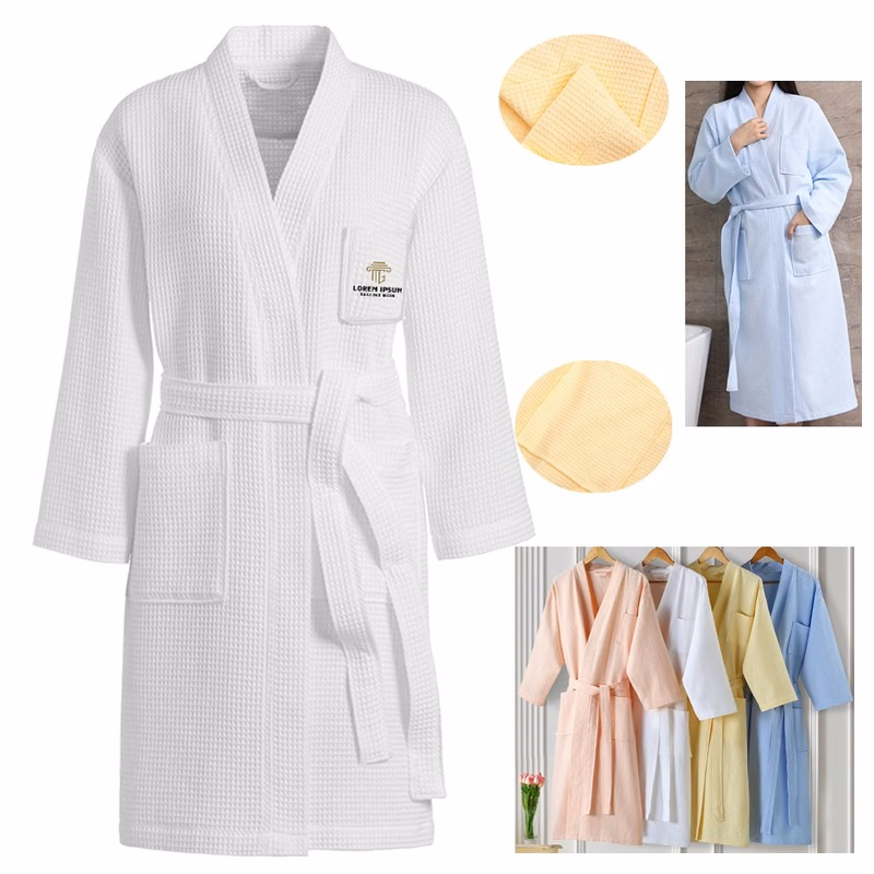 100% Cotton Hotel Bathrobe Kimono Waffle Weave Bath Robe