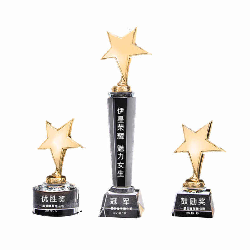 New Design Star Shape Award Gold-Plated Crystal Trophy