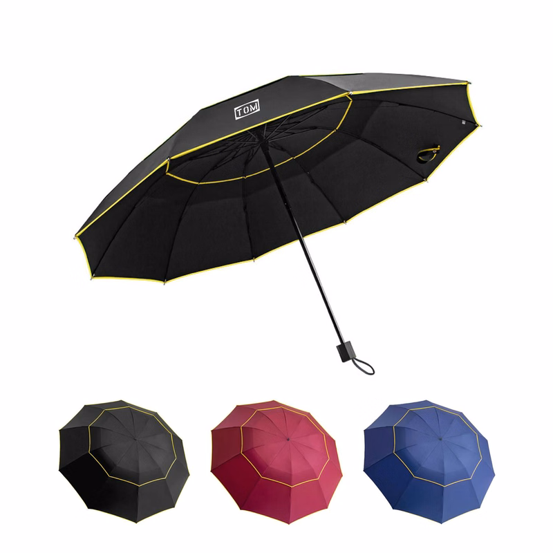 Large Three Fold Double Layered Golf Folding Umbrella