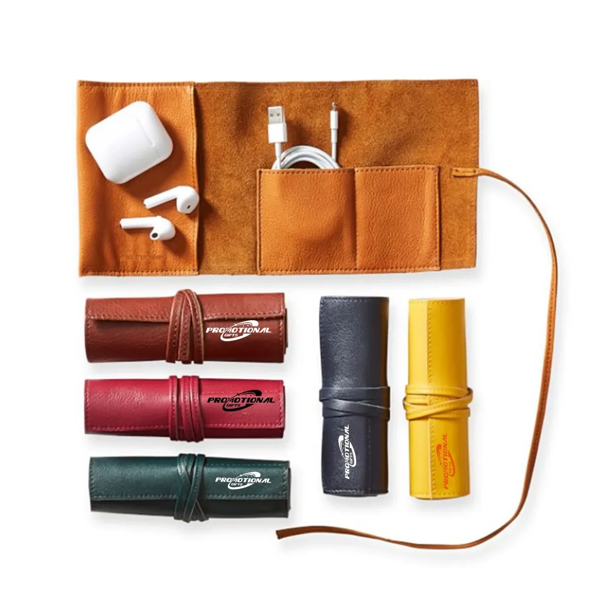 Custom Leather Organizer Cable Roll Bag 1
