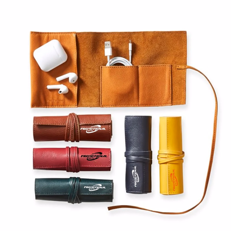 Custom Leather Organizer Cable Roll Bag