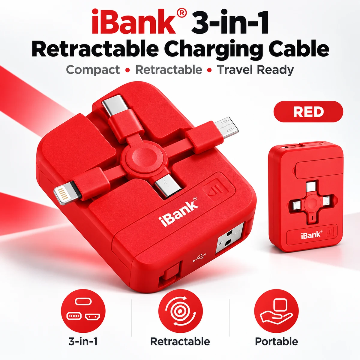 3 in 1 Charging Cable Retractable, USB Multi Charging cables 1