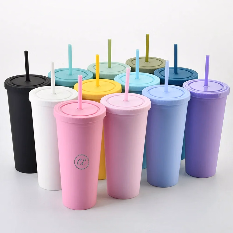 24OZ Double Wall Tumbler With Lids And Straw