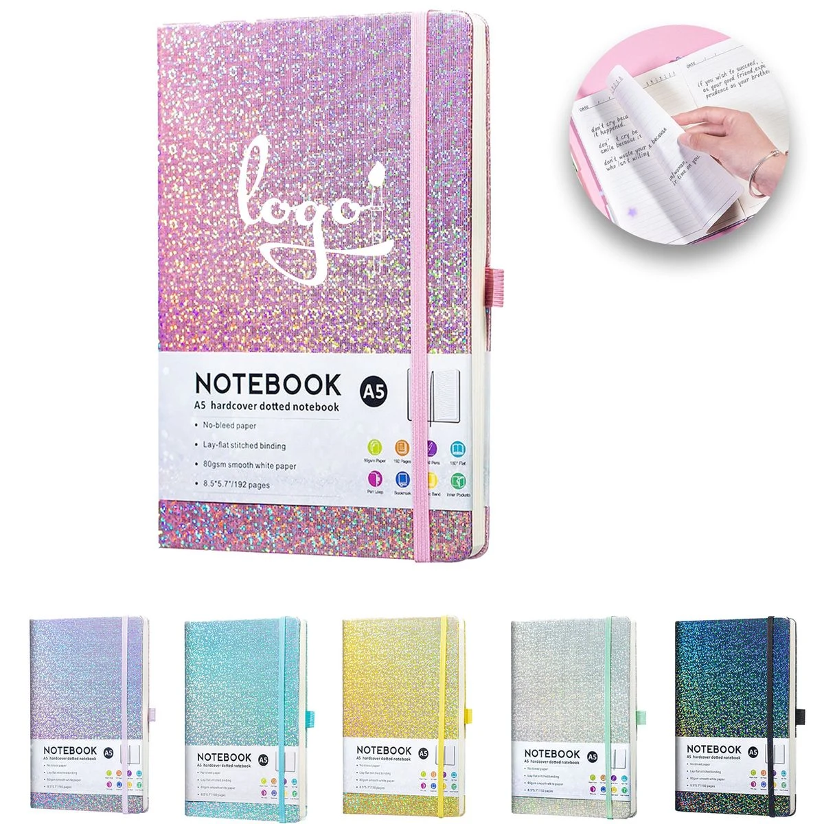 A5 Glitter Laser Lined Diary Notepad 1