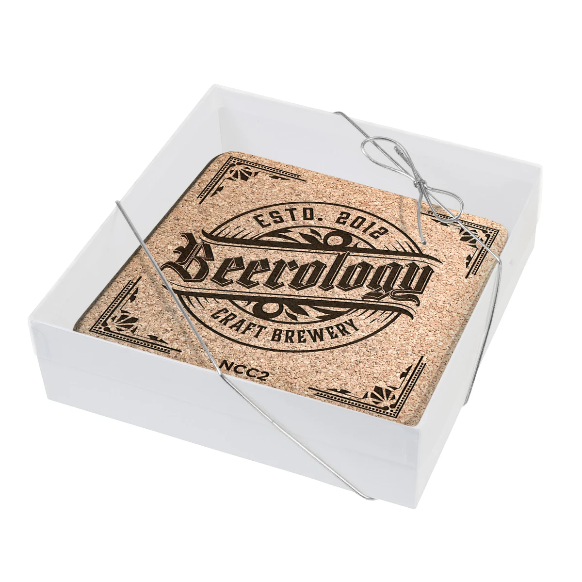 Set of 4 Natural Cork Coasters 3/16" thick, Square (3.5" x 3.5"), Laser engraved Gift Boxed 1